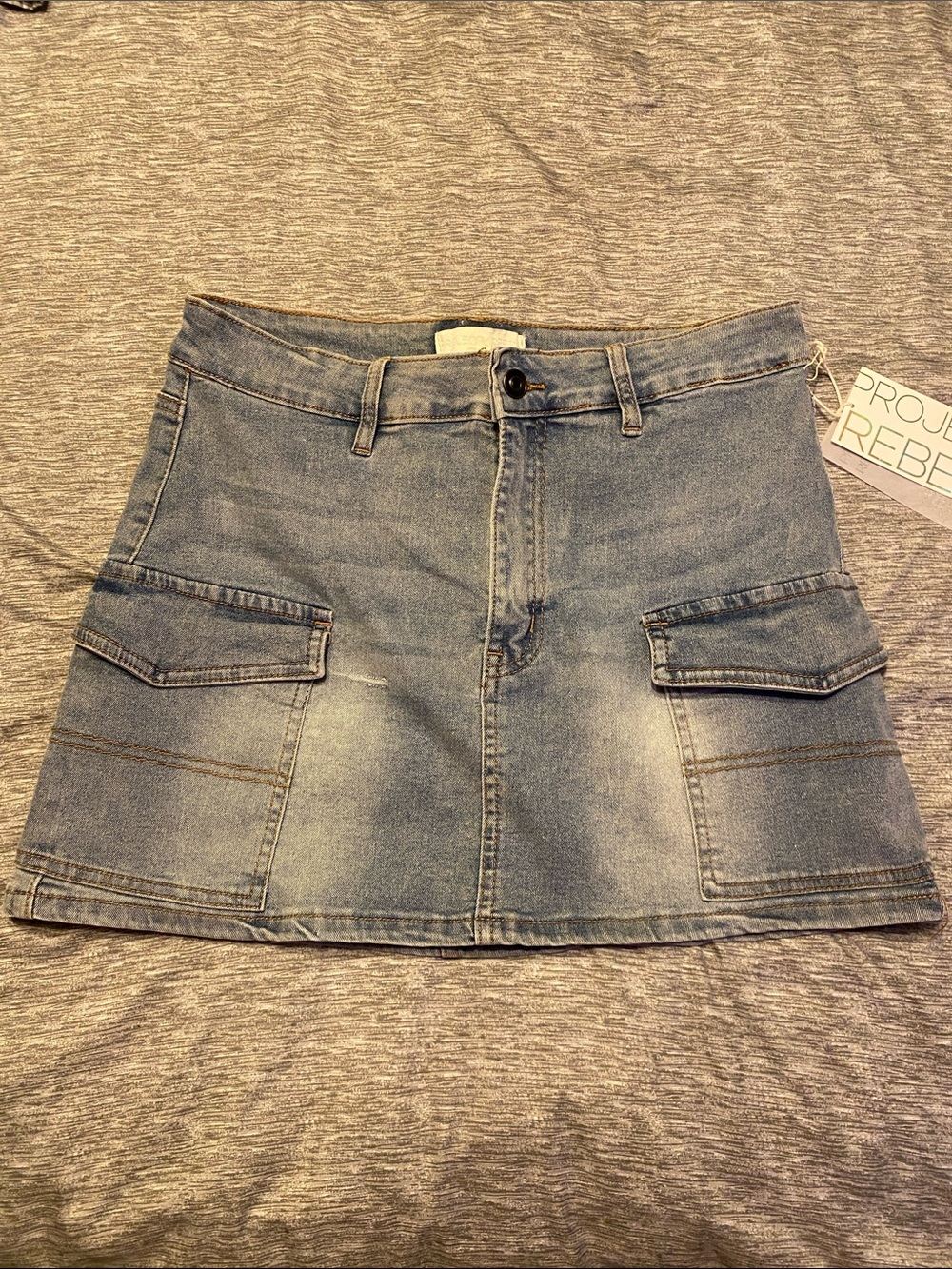 Project Rebel Light Blue Denim Cargo Mini Skirt Sz L NWT